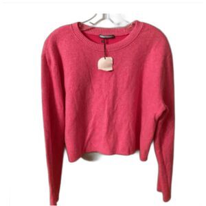 ZARA SIZE LARGE BRIGHT PINK CREWNECK LONG SLEEVE CROPPED SWEATER